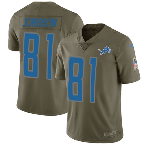 Nike Lions #81 Calvin Johnson Olive Men's Stitched NFL Limited Salute to Service Jersey - Click Image to Close